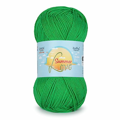 Image of Ganga Acrowools Summer Love - Sport Weight - Cotton Yarn -Oekotex Class L Certified - Pack of 1-50 GMS Per Ball (Dark Spring Green)