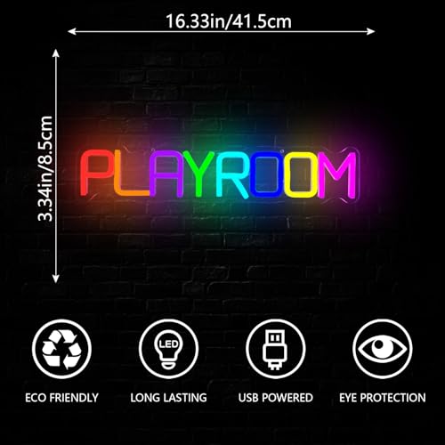 Image of Jeachrl Play Room Neon Sign for Wall Decor Playroom LED Sign USB Playroom Neon Lights for Toy Zone Bedroom Wall Light Up Signs Kids Neon Wall Signs Kids Playroom Home Decorations Gifts