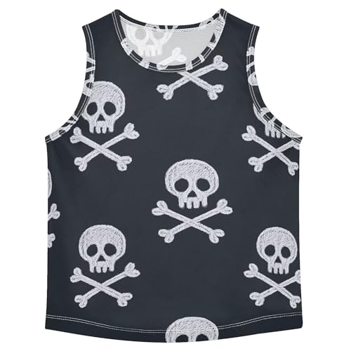 JUNZAN White Skull Crayon Tank Tops for Boys Sleeveless Summer Vest Tee Work Out Clothes for Beach Boating Travel Sports 3T