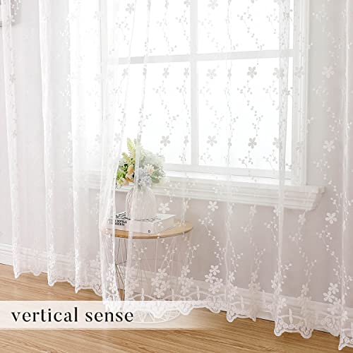 Wubodti White Lace Curtains 84 Inches Long 2 Panels For Living Room, Milk Silk Vine Floral Embroidered Sheer Lace Curtains Grommet White Sheer Curtain Drapes For Bedroom, Girls Room, Nursery, Balcony #TOP4