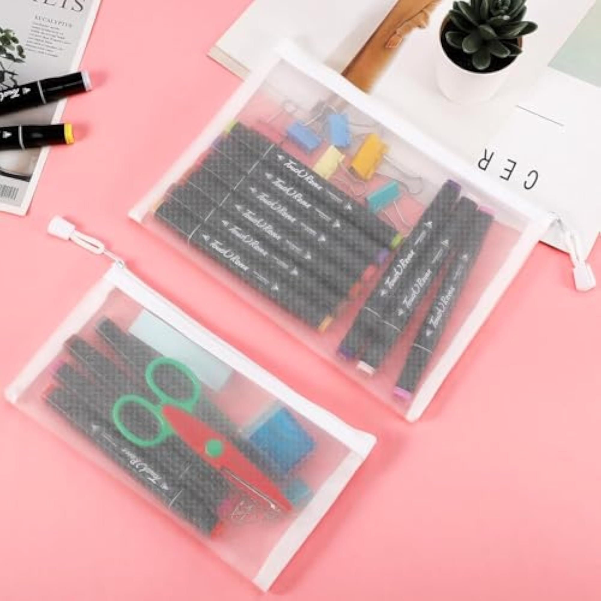 Transparent Plastic Zipper Pouch for Stationery & Cosmetics