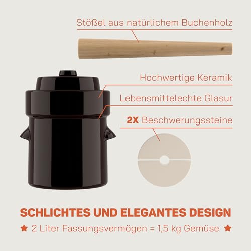 Foto von Kenley Sauerkrauttopf 2 Liter - Gärtopf zum Einlegen & Fermentieren