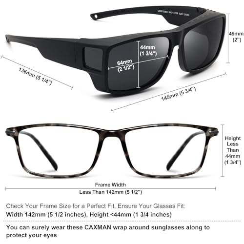 Image of CAXMAN Fit Over Glasses Sunglasses Polarized Wrap Around Sunglasses with Side Window Shields for Full Protection