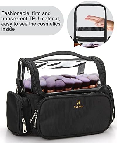 Relavel Makeup Brush Bag, Stand Up Makeup Brush Holder, Travel Makeup Bag, Professional Makeup Storage Cup, Waterproof Cosmetic Organizer Bag with Adjustable Strap and Dividers