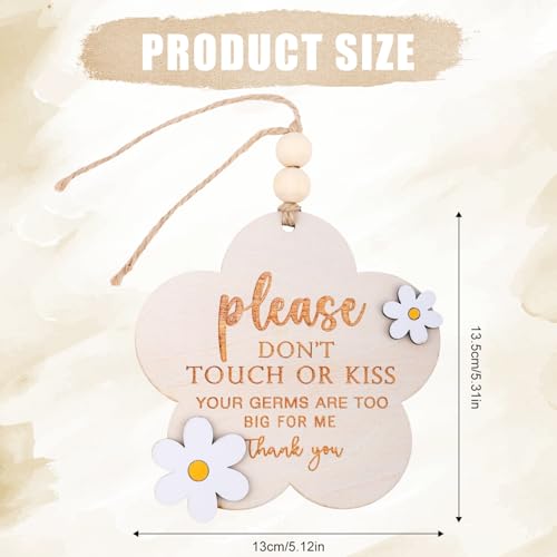 Image of Please Do Not Touch or Kiss Baby Sign, Wooden Don't Touch Baby Sign for Car Seat Stroller Tag No Touching Signage for Newborn (Flower)