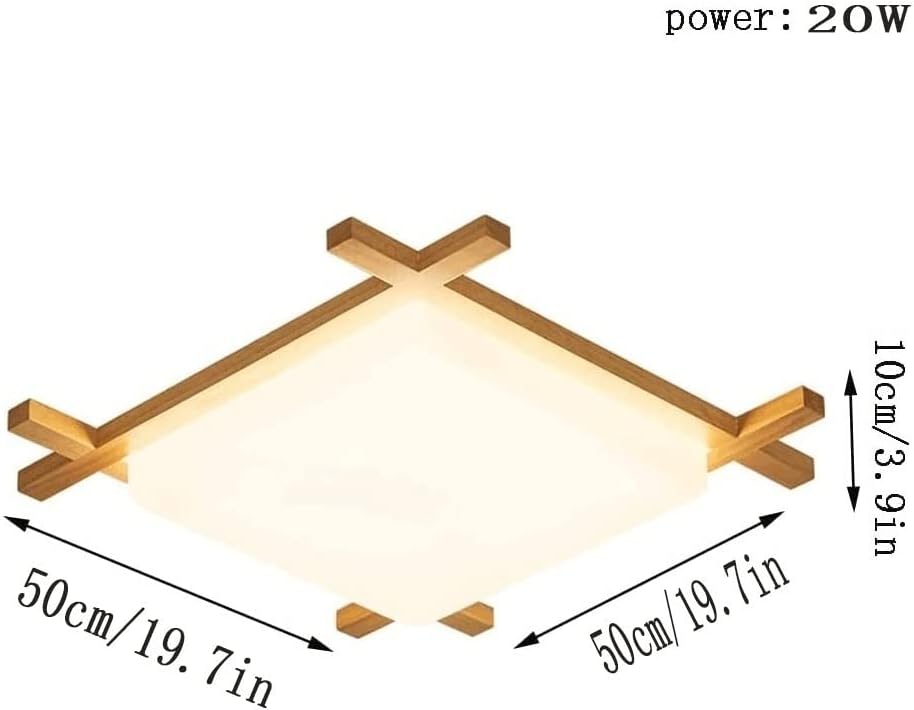 Mid Century Light Fixtures Flush Mount Ceiling L Square Wooden Led Ceiling Light Japanese Style Flush Mount Ceiling Lamp Close to Ceiling Lighting Fixture for Bedroom,Kitchen, Aisle, Basement, Coffee/