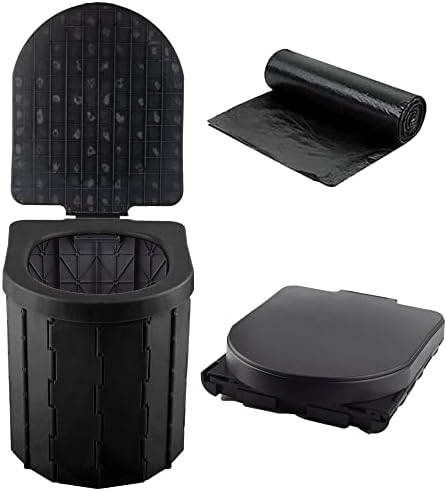 SFSUMART Portable Toilet for Camping, Foldable Camping Toilet for Adults, Emergency Potty, 12pc Toilet Bags for Outdoor, Car Travel, Hiking, Boat (Black Cover)