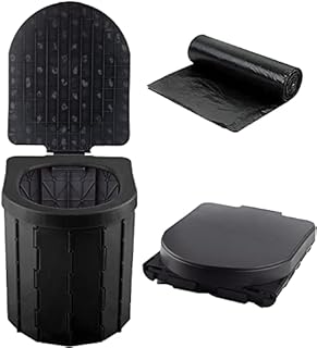 SFSUMART Portable Toilet for Camping, Foldable Camping Toilet for Adults, Emergency Potty, 12pc Toilet Bags for Outdoor, Car Travel, Hiking, Boat (Black Cover)