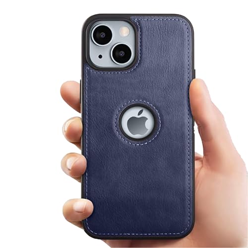 Image of Leather Case for Apple iPhone 14 Plus Premium Protective Stylish Slim Cover with Shockproof Raised Edges Blue