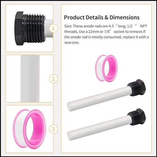 Image of 2 Pack RV Water Heater Magnesium Anode Rod Water Heater Replacement Part Fits for Atwood Dometic Water Heater 11553, 4.5 inch x 1 /2 inch NPT RV Water Anode Rod for RV, Camper and Trailer Water Heaters