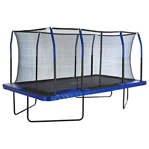 Upper Bounce Easy Assemble Mega 8’ X 14’ Large Rectangle Trampoline with Fiber Flex Enclosure System, Net, Mat, Spring Cover Pad for Garden & Outdoor - Easy Assemble Cover