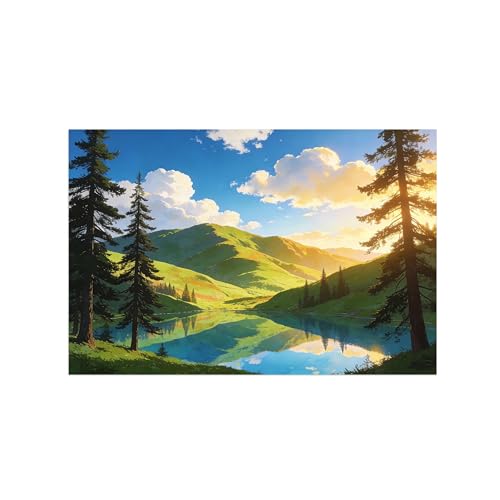 Toile Paysage Lac Montagne Forêt OZPWBVY | Tableau Salon Moderne 70x105cm Sans Cadre