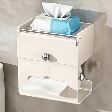 2 Tier Toilet Paper Holder, Tissue Dispenser, Toilet Paper Dispenser Wall Mount, Paper Towel Dispenser, Paper Roll Dispenser MetalWhite