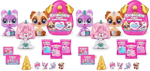 Rainbocorns Pocket Puppycorns Series 1, Surprise Toy Collectible, Miniature Puppy Figurine (3 Pack) (Paquete de 2)