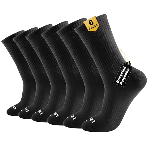 LEVEL8 Mens Work Crew Socks, Comfy Mid Calf Dress Socks, Moisture Wicking, Running and Exercise, 6 Pairs