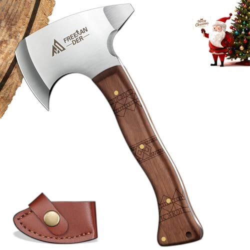 Freelander Beil Survival, 20CM Outdoor Axt Klein, Scharf Camping Hand Beil Mit Scheide, Wikinger Axt Mit Holzgriff für Bushcraft
