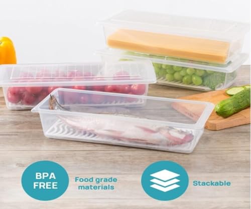 Image of LEMBOSE Fridge Storage Containers (Pack of 2) with Removable Drain Plate & Secure-Sealing Lids, Fridge Storage Boxes Keep Fruits, Vegetables Fresher, Container Box, 1500 ML (Transparent)