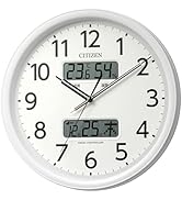 リズム(RHYTHM) シチズン 掛け時計 電波時計 アナログ 温度 湿度 カレンダー (デジタル 液晶表示) 静かな 連続秒針 白 Φ35x5.6cm CITIZEN 8FYA06-003
