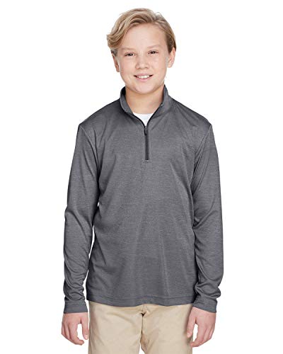 Team 365 Youth Zone Sonic Heather Performance Quarter-Zip L DK GREY HEATHER