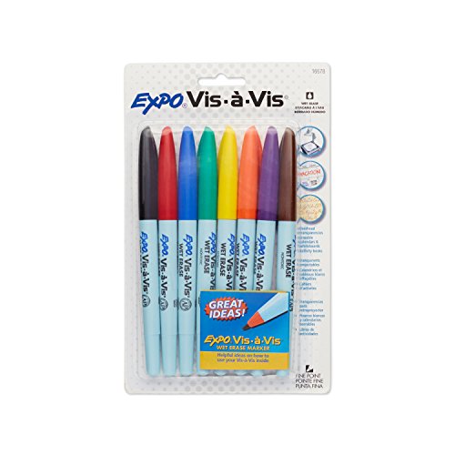 EXPO 16678B Vis-A-Vis Wet-Erase Overhead Transparency Markers, Fine Point, Assorted Colors, 8-Count