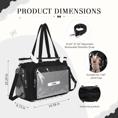 YFGBCX Lace Ita Crossbody Bag with Clear Window, Display Insert & Wing Pins (Black) - image 6