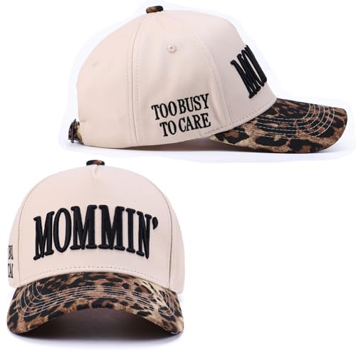Vintage Two-Tone Trucker Hat Adjustable Baseball Cap with Mommin Embroidery Ponytail Fit Unisex Outdoor Casual Headwear (Leopard)