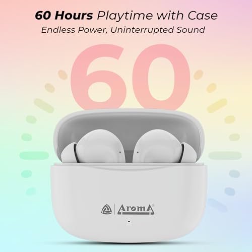 Image of AROMA TWS22 Zivo V5.4 True Wireless Earbuds, Punk White | Up to 60H Playtime, ENC, Fast Charging, Heavy Bass