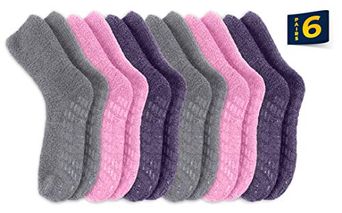 Pembrook Non Skid Socks - Hospital Socks - (6-Pairs) 2 Purple / 2 Pink / 2 Gray. Great for adults, men, women. Designed for medical hospital patients but great for everyone - Thumbnail 6