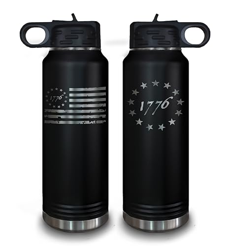 Betsy Ross 1776 - Botella de agua de doble pared de acero inoxidable con aislamiento de 32 onzas, grabado a dos caras, grabado en Estados Unidos (32 onzas, bandera de Betsy Ross 1776)