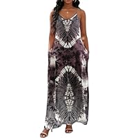 vunahzma Vestido maxi feminino casual sem mangas plus size solto longo sexy com bolsos, 00 Floral-152, G