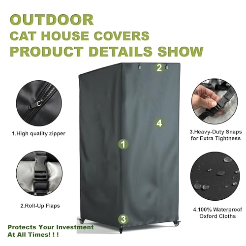 Image of Outdoor Cat House Cover - Extremely Waterproof Feral Cattery Enclosure Cover, 600D Heavy Duty Rain Sheet (Grey)