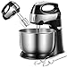 Handrührgerät Elektrischer, 2 in 1 Handrührer mit Schüssel (3,5 Liter), 5 Geschwindigkeiten Plus Turbo und Auswurffunktion Handmixer Inklusive 2 Rührbesen & 2 Knethaken für Eier, Kuchen, Teig, 300 W