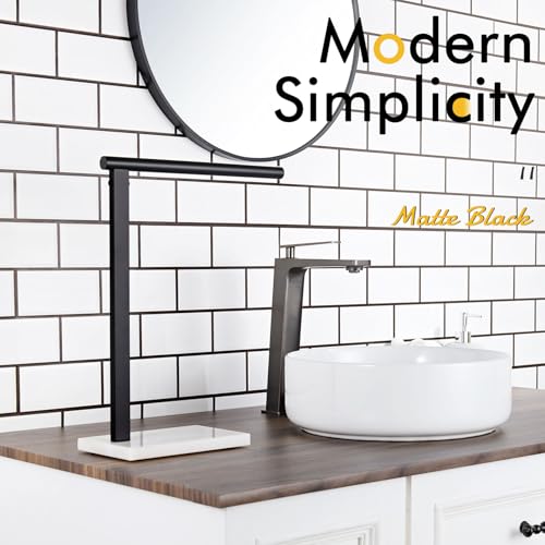 Image of KOKOSIRI Hand Towel Rack Stand Towel Holder with Steady Marble Base for Bathroom Vanity Countertop, Matte Black Stainless Steel 15.7'' Height THS0006-BK