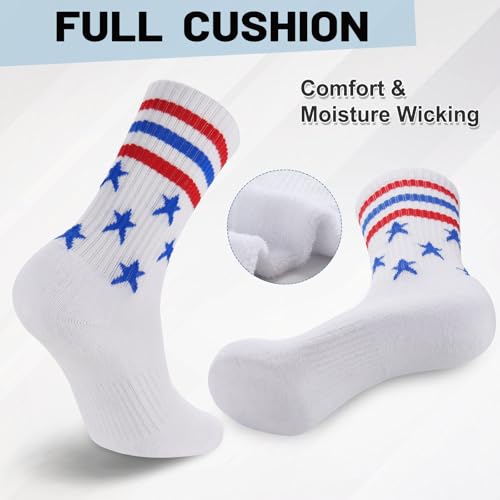 Image of Ultrafun 5 Pairs Striped Crew Socks Cotton Cushioned Athletic Sports Running Socks for Men Women Teens