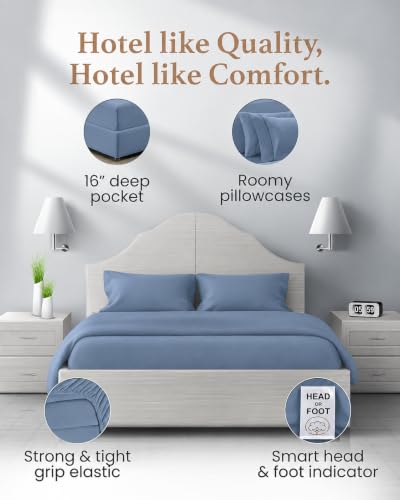 Image of 100% Egyptian Cotton Sheets King Size, 4 Piece, Slate Gray Sheets King Size