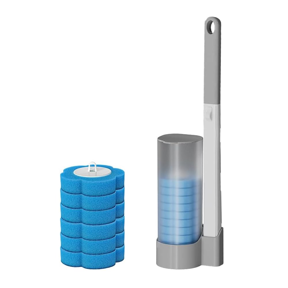 Toilet Wand Kit,Toilet Brush,Disposable Toilet Brush with Holder,Toilet Brushes and Holder Sets,Disposable Toilet Cleaning System with 6 Toilet Wand Replacement Heads (Gray)