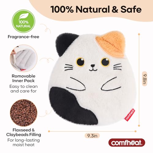 Image of Cat Microwave Heating Pad for Period Cramps, Moist Heat Pack for Menstrual, Muscle Pain Relief Stuffed Animal Heating Pad Plush with Flaxseed Filling, Washable Cover, for Girl Women