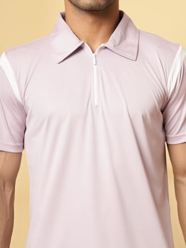 Image of CHKOKKO Gym Tshirt for Men Workout Activewear Man T-Shirts Polo Neck Zipper Regular Fit Half Sleeves for Sports Running Yoga Training Activities