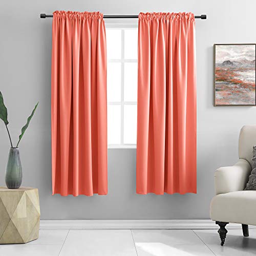 DONREN Lot de 2 Rideaux occultants Thermo-isolants avec Passe-Tringle, Coloris Corail (Saumon), pour Salon, 107 x 160 cm (l x L)