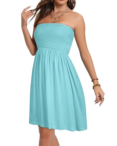 Image of elescat Summer Dresses for Women 2026 Strapless Casual Beach Cover Ups Tube Top Sundress