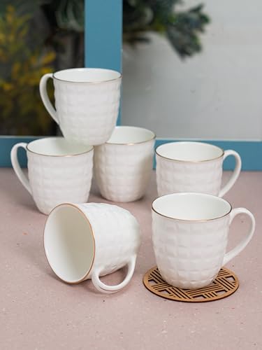 Image of Clay Craft Fine Ceramic Gold Printed Tea /Coffee Cup Set of 6-200 ml Each (Ario IMP 1101), Tea Cup Set of 6, Mugs for Coffee, Cups Set of 6, Mug Set, Ideal for Gifting, Perfect for Home and Office