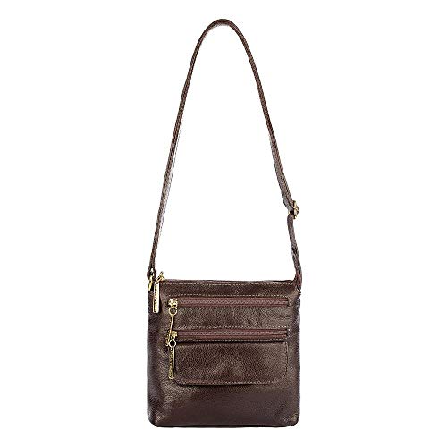 Bolsa transversal de couro liso Maura - Café