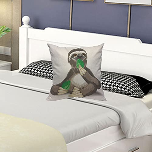Yibeas Cute Sloth Throw Pillow Covers 18 X 18 Inch Cartoon Sloth Eating A Leaf Linen Pillow Cushion Cases Square Pillowcases For Sofa Couch Bedroom Living Room Car #TOP4