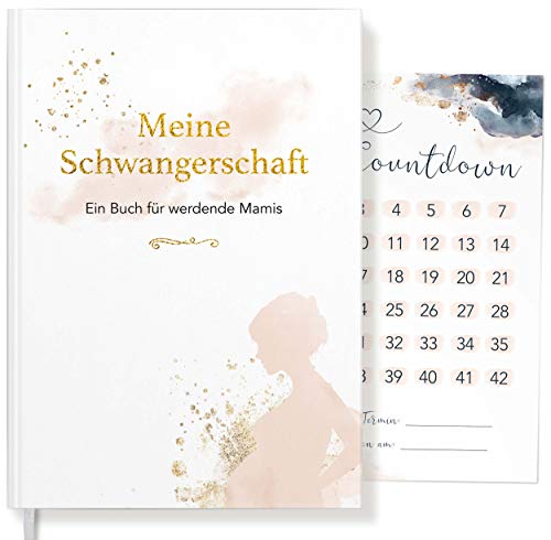 La mia gravidanza un libro Golden Glamour Splash per le future mamme, diario di gravidanza per i ricordi, regalo per donne incinte + biglietto di conto alla rovescia per bambin