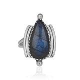 Blue Flash Labradorite Crystal Stone Ring Tear Drop Labradorite Ring 925 Sterling Silver Handmade Wedding Gift Ring For Women Promise Ring Stylish Labradorite Trendy Jewelry Gift For Her (Style 2)