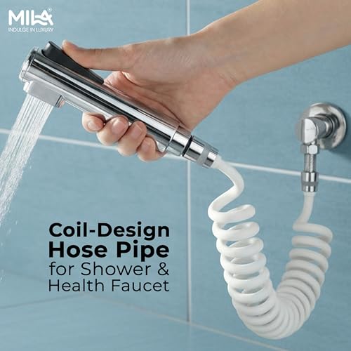 Image of Mila Telephonic Hose for Bathroom - 2 Meter, White | Flexible PU Shower Hose Pipe /Jet Spray Pipe /Bidet Sprayer Hose | Explode-Proof Spring Coil Design | 1.5 Yr Warranty