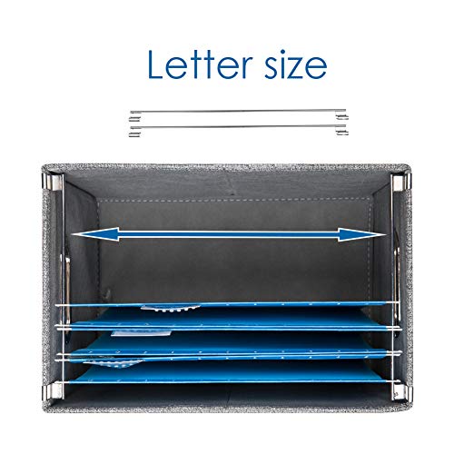 Prandom File Organizer Box - Set Of 2 Collapsible Decorative Linen Filing Storage Hanging File Folders With Lids Office Cabinet Letter Size Grey (14X9.3X10.8 Inch) #TOP4