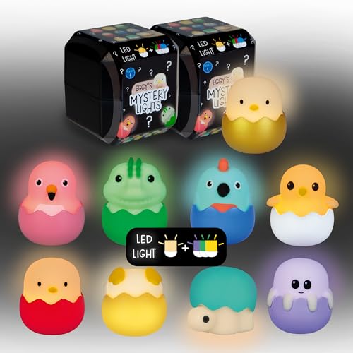 MegaLight Blind Box Mini Nachtlichter 2er Pack | Mystery Box | zufällige Figurenauswahl | 2 aus 9 per Zufall | stufenlos dimmbar | mit Anhänger | 4 Verschiedene Lichtfarben | EGGY'S Mystery Lights