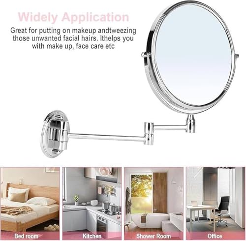 Image of Ontap Wall Mounted 360 Swivel Magnifying Mirror for Bathroom | Double Sided Makeup Mirror with Adjustable Arm | Chrome Finish Round Shaving Mirror for Vanity & Grooming
