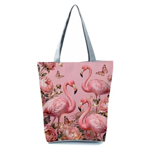 Bolso tote para mujer con estampado de flamencos y flores